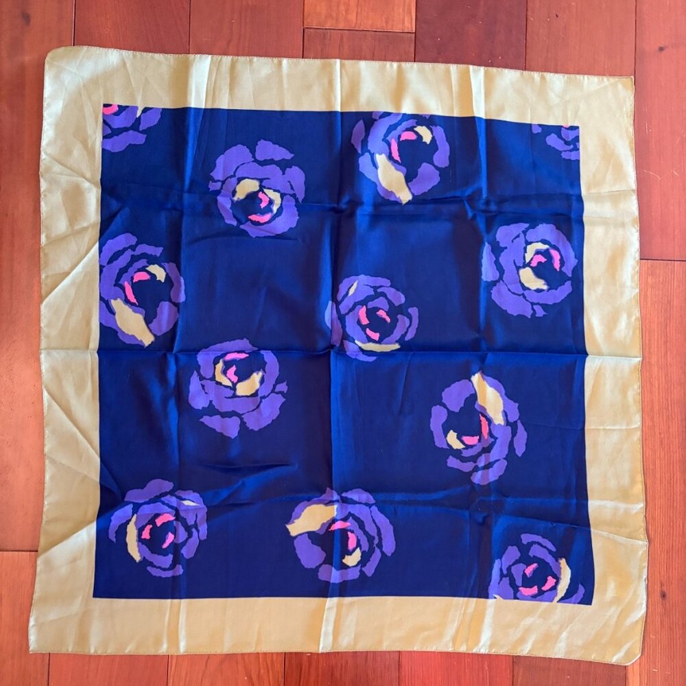 Vintage 80s Totes Rain Scarf blue floral rain repellent water resistant